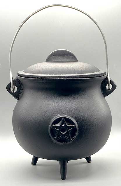 8" Pentagram Cast Iron Cauldron w/ Lid